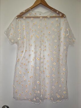 Sheer Daisy Mesh Top 🌼 Y2K Festival Coquette Layering Baby Tee See Through